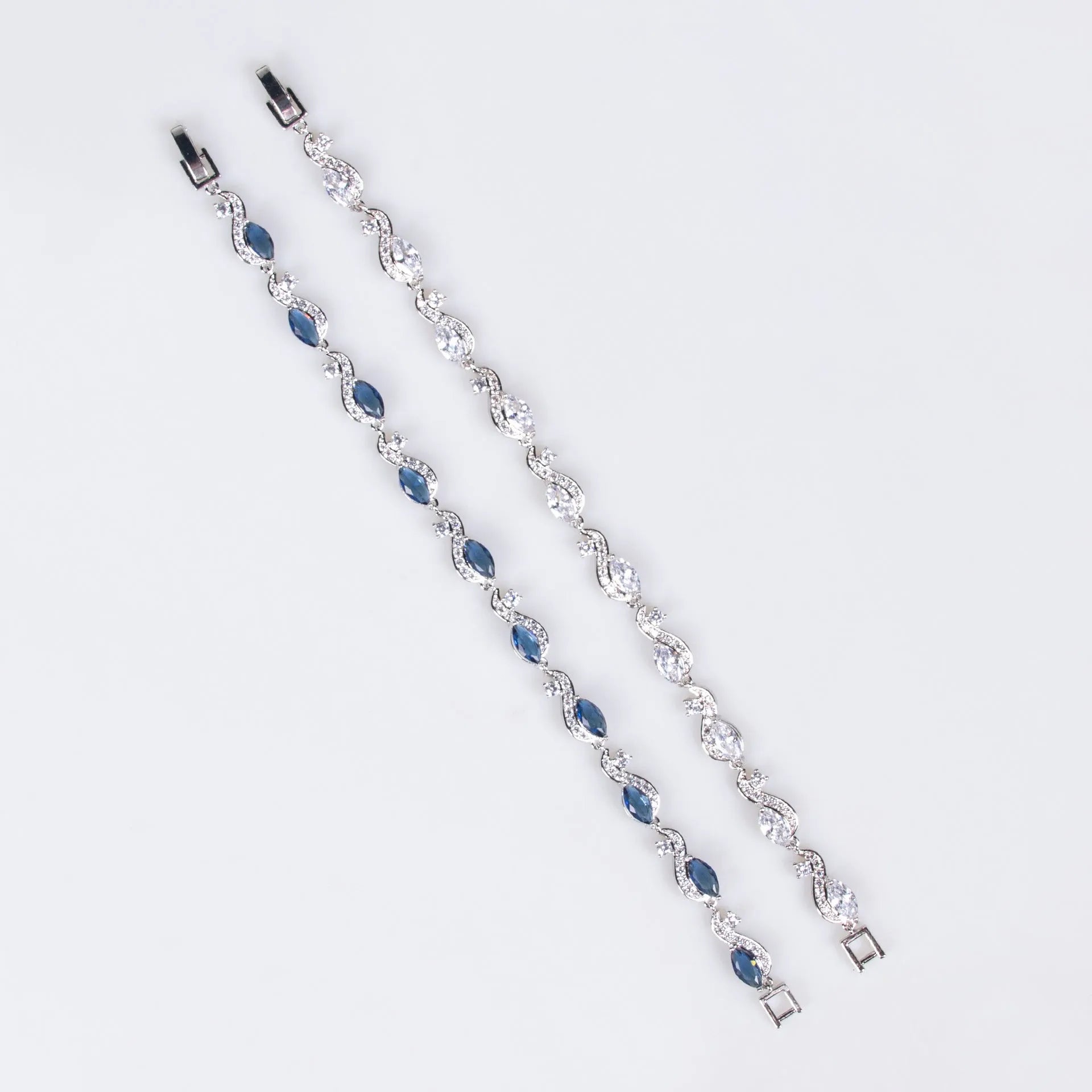 Zircon line bracelet for women, copper geometric shape, inlaid zircon, blue colour option