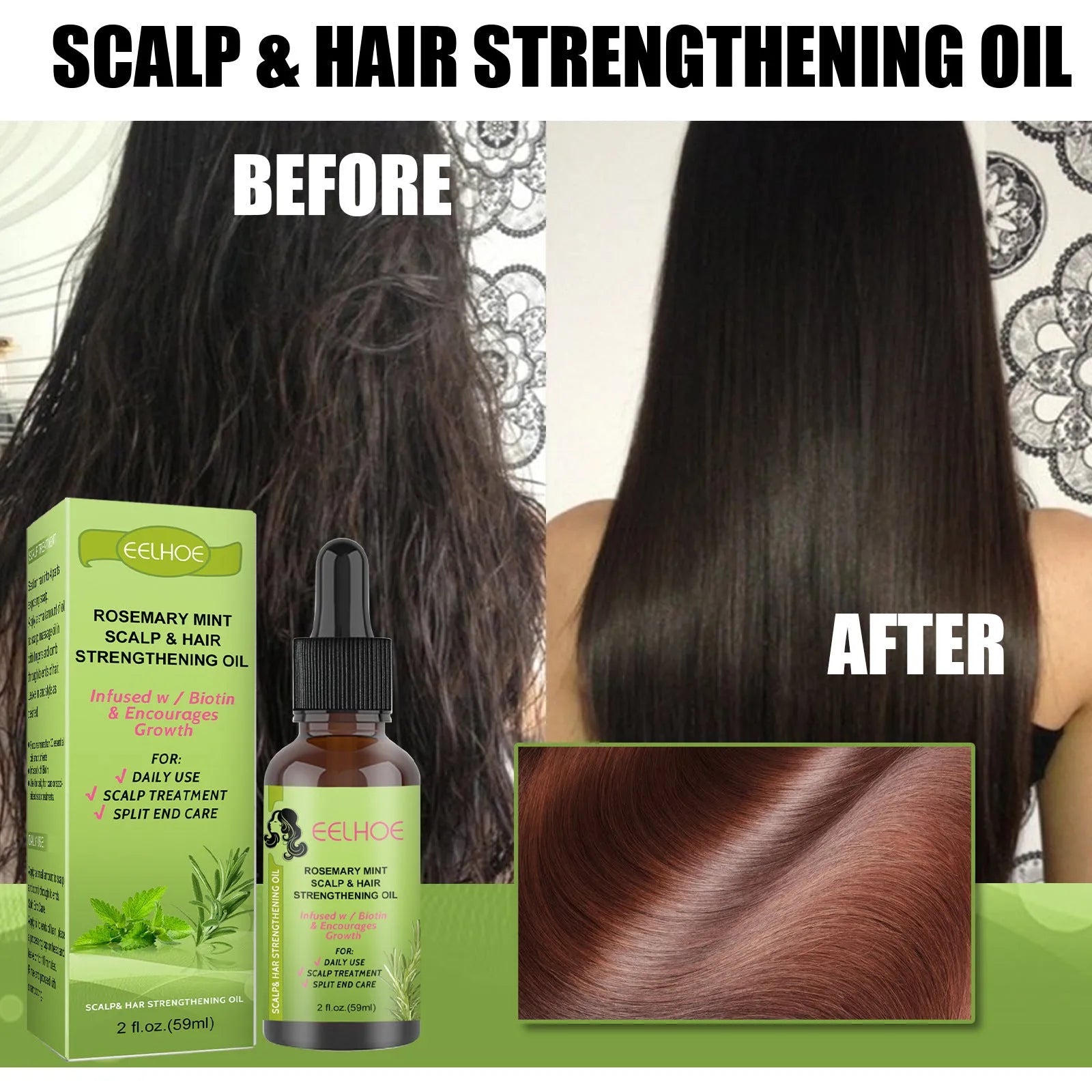59ml Rosemary Mint Hair Growth Fluid bottle for scalp massage and hair care