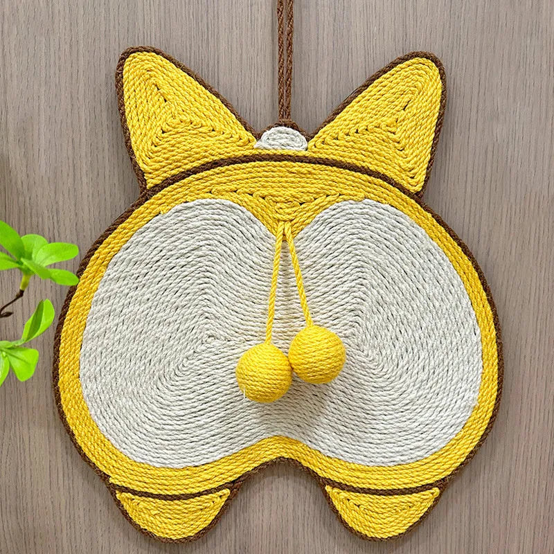 Yellow corgi butt design sisal cat scratching board measuring 37 by 40 centimetres with anti-slip base