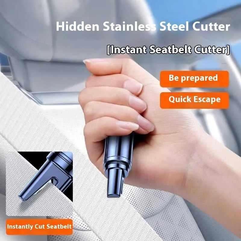 Black and red car safety life hammer with spring-loaded steel tip for emergency window breakage
