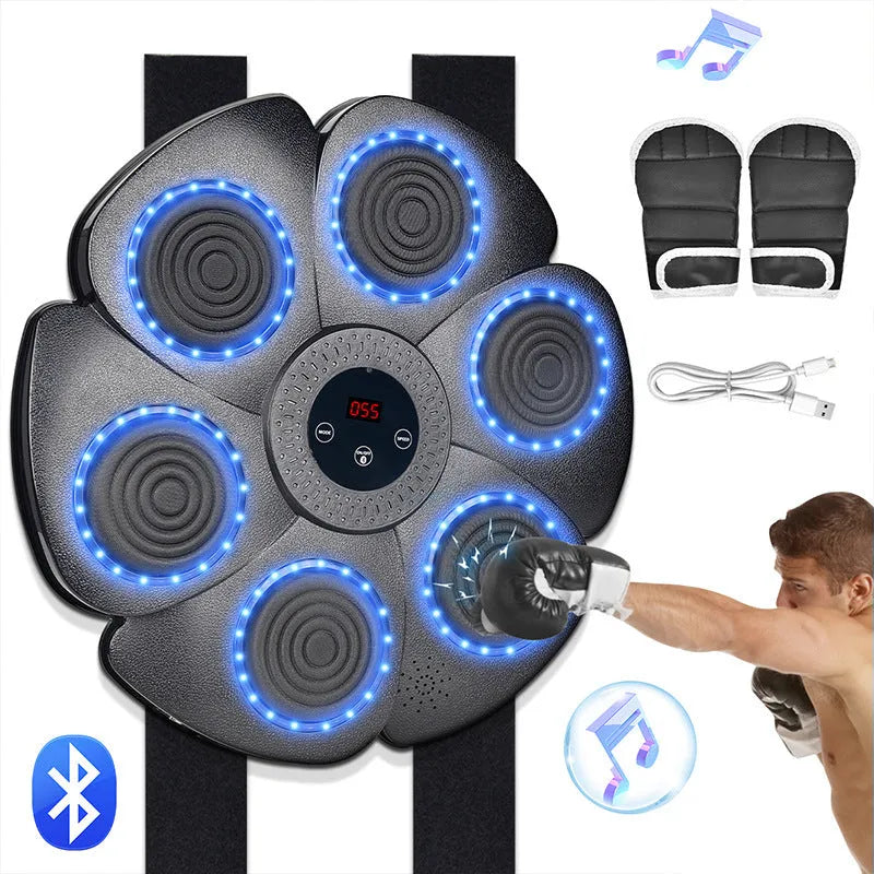 Black smart boxing wall target with LED lights and half finger gloves