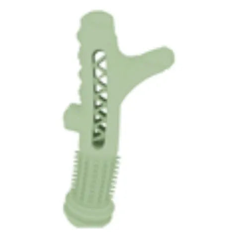 Blue TPR tree branch shaped dental chew toy for small dogs on a white background.