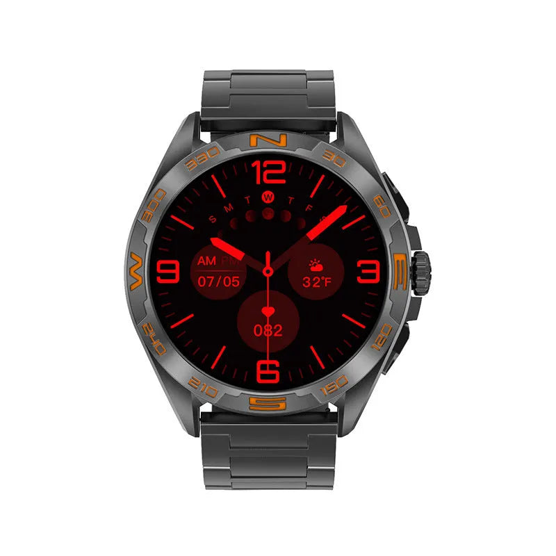 Smart watch for men with health monitoring and WhatsApp reply functions in black silver black steel or silver steel