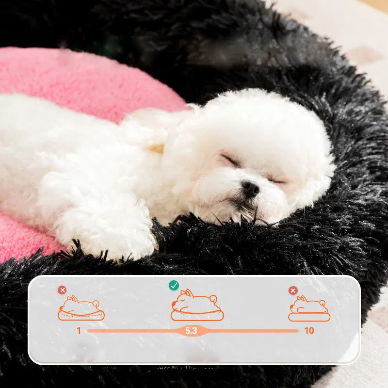 Plush pet kennel sleeping mat in blue, pink, or yellow with four size options