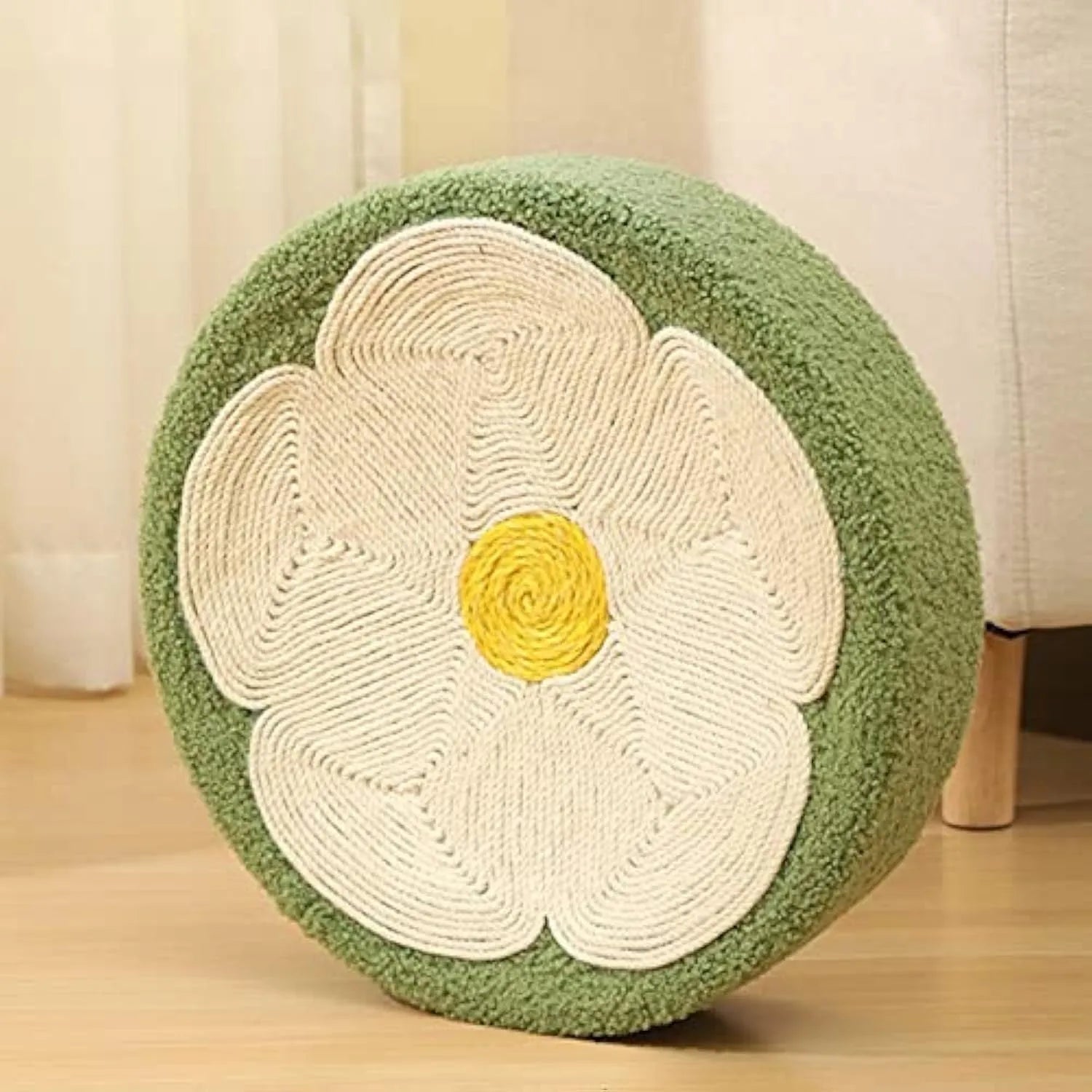 Green deep bowl shaped cat lounge bed with sisal scratching surface