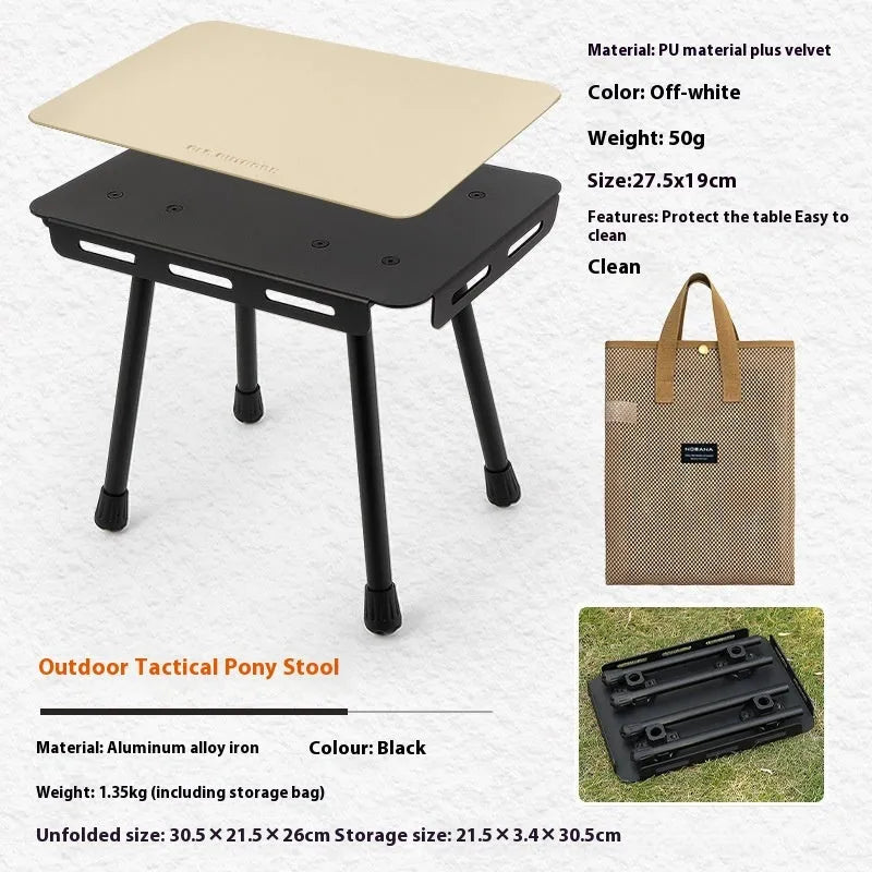 CLS aluminium folding camping stool shown in army green, converts into a small table with storage bag