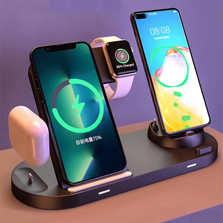 Multifunctional wireless charger base plate in black, foldable design with fast charging capability