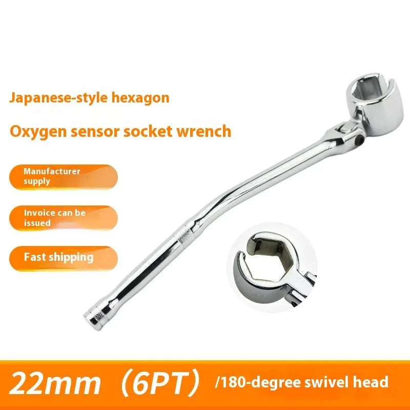 Oxygen sensor removal tool with 22mm hexagonal socket and bright chrome finish