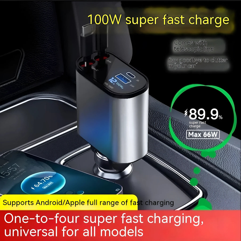 120W universal car charger with four USB ports for cigarette lighter socket