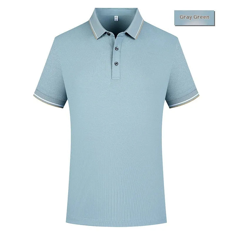 men's casual polo shirt in white with lapel collar and short sleeves, pearl cotton fabric