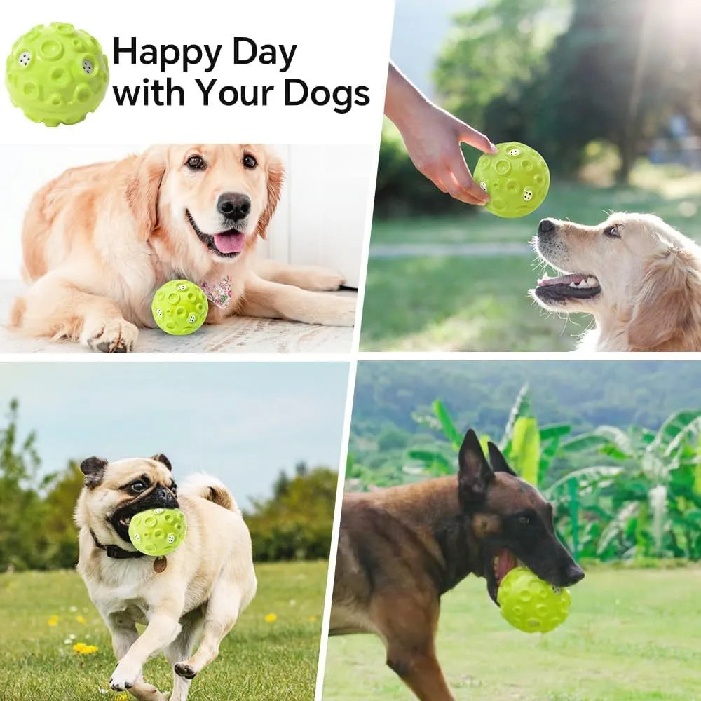 Natural rubber dog ball toy with squeaky sound feature in assorted colours for aggressive chewers