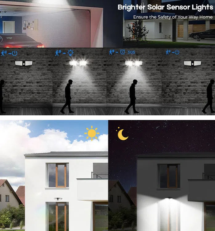 Outdoor solar wall light with 100 LEDs, IP65 waterproof rating and 5V solar operation for garden or fence