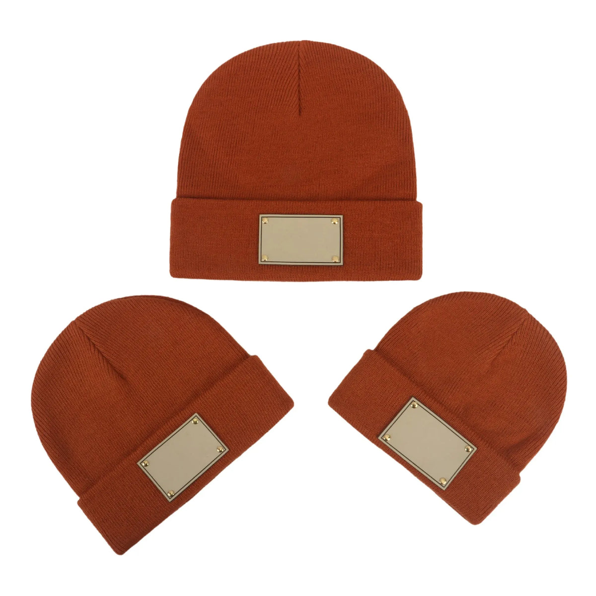 Knitted warm pullover hat in acrylic fibre, dome top, brimless, available in multiple colours and sizes for babies to adults