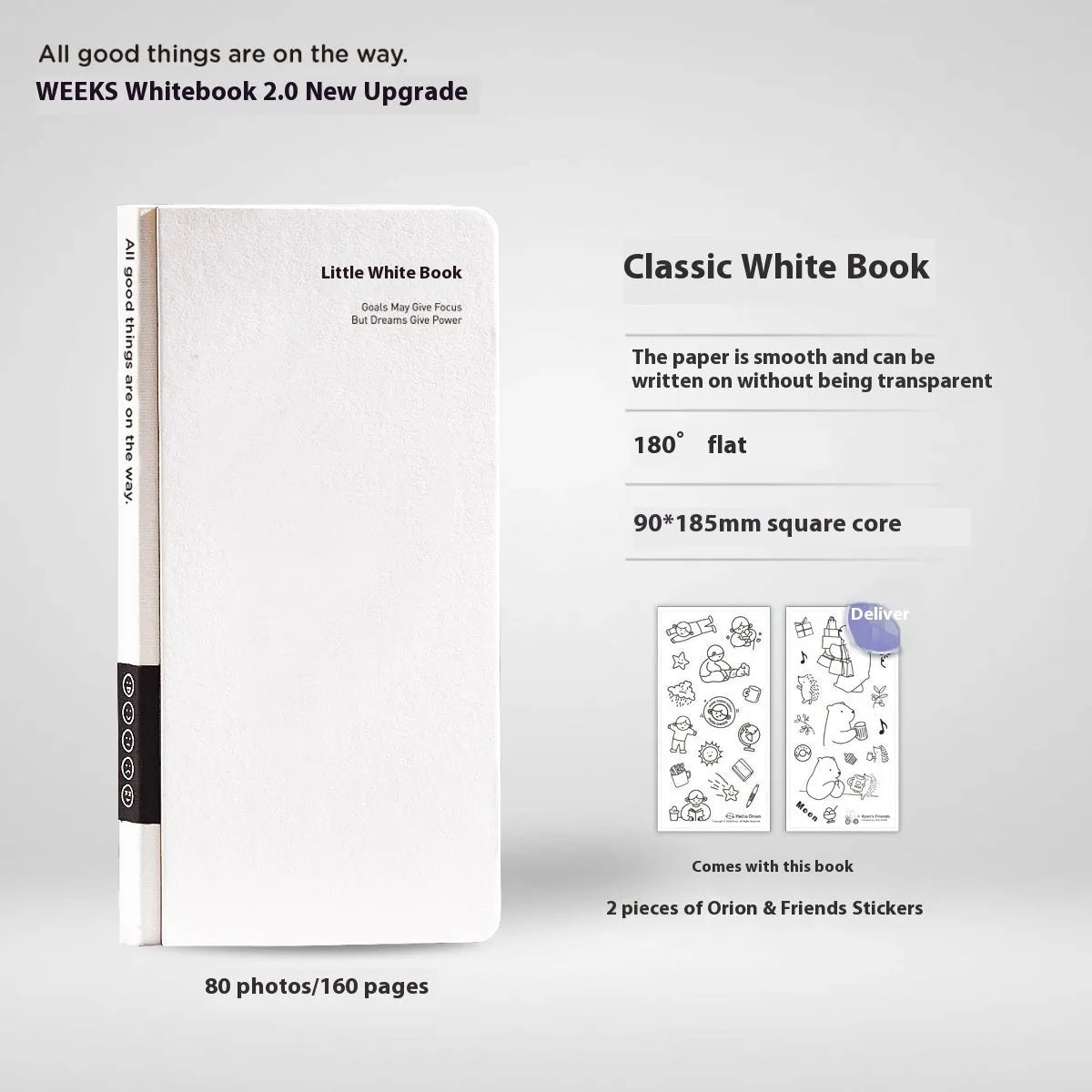A5 simple plaid paper notebook with a white cover and a pair of decorative stickers.