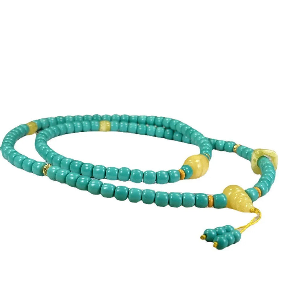Turquoise stone mesh flower pendant necklace with adjustable ball bead chain