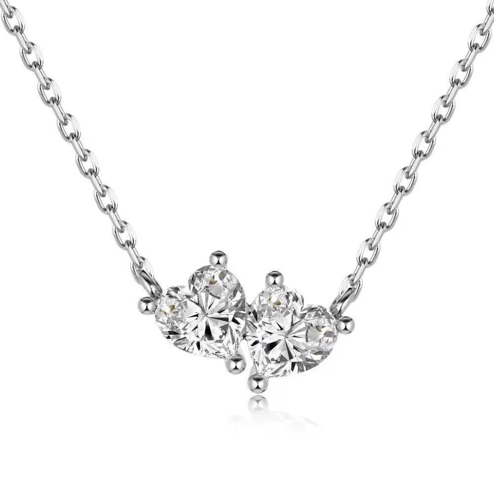 925 silver double love heart pendant necklace electroplated white gold and yellow gold options