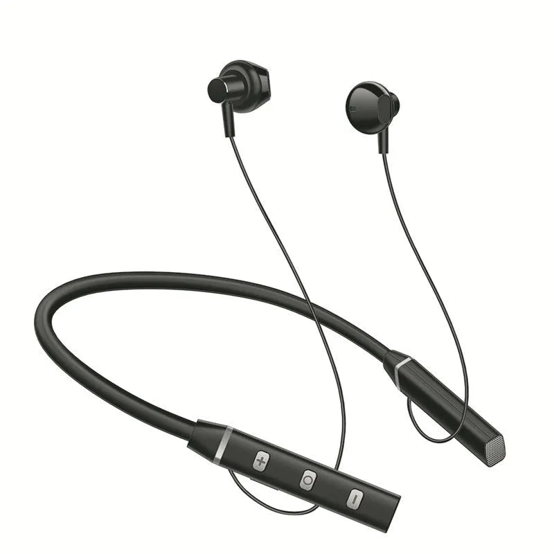 Bluetooth hanging neck earphones in Black or Red with 90-hour battery, magnetic earbuds, and TPE neckband