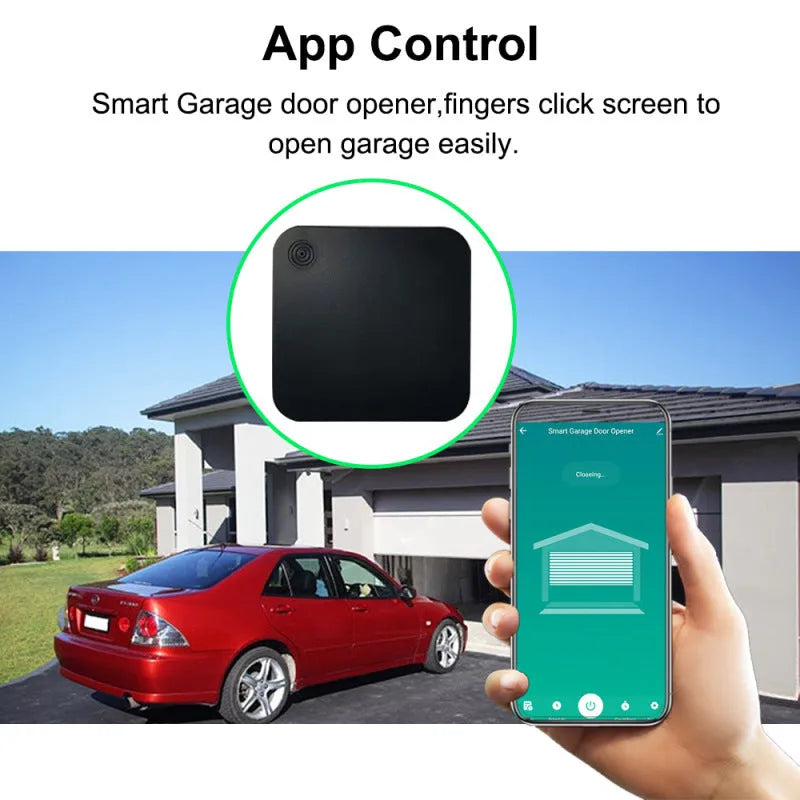 Black WiFi smart garage door controller with remote app control and Alexa Google Home compatibility