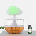 Desk humidifier with raining cloud night light effect and aromatherapy function in wood grain finish