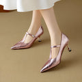 Women's genuine leather high heel shoes with chunky heel and pointed toe design