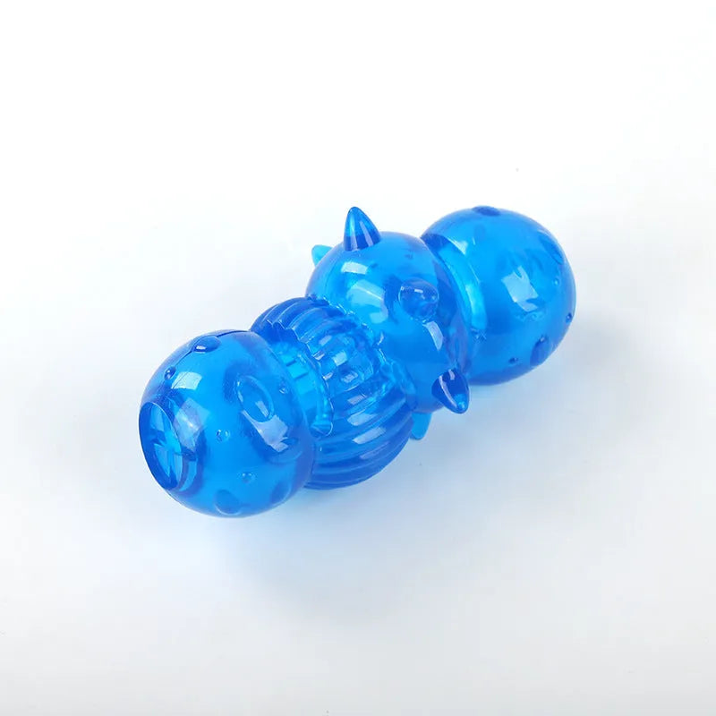 Blue TPR dog tooth grinding stick chew toy for medium and large dogs on white background