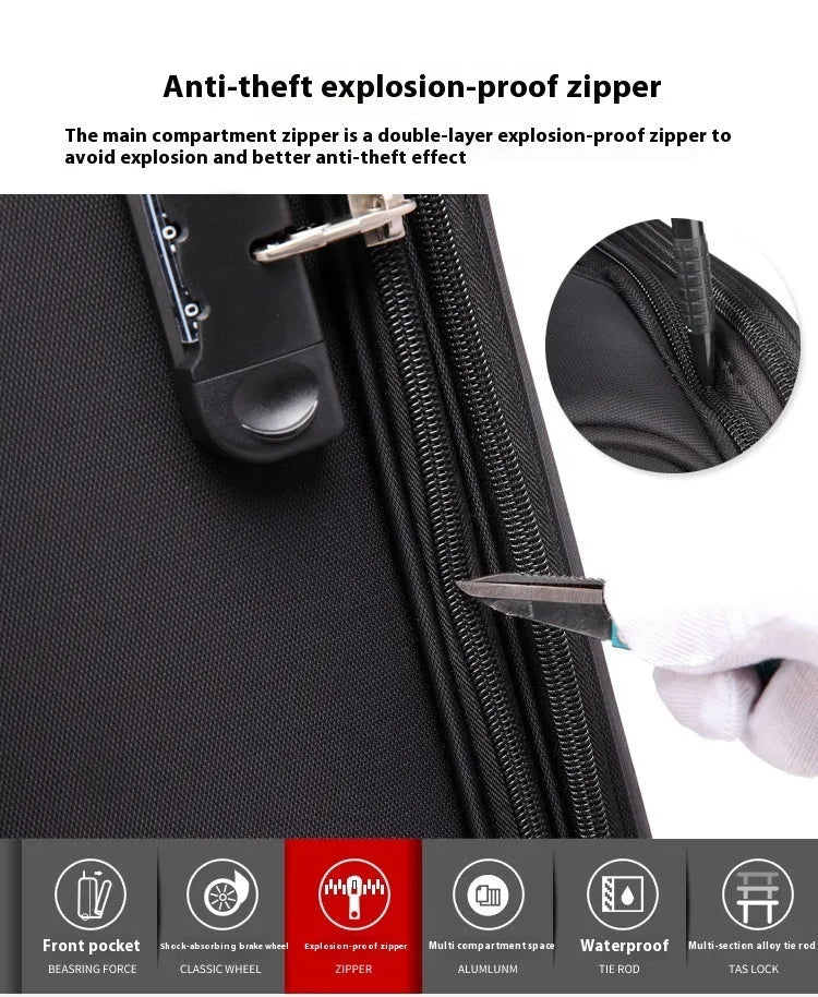 18-inch black Oxford cloth business travel suitcase with pull handle and universal wheels