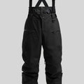 Men's black flame retardant linen ski pants with adjustable waist strap.
