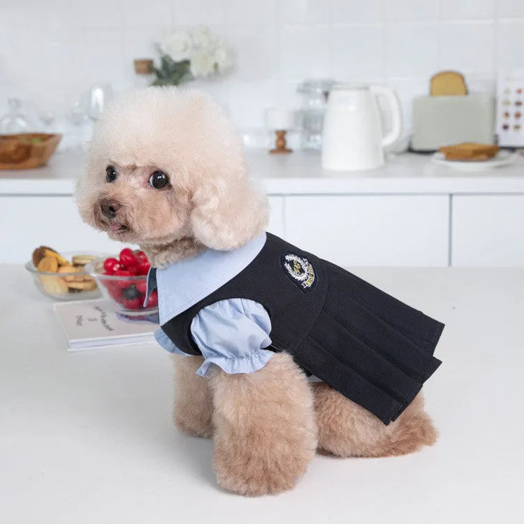 Dark grey polyester dog coat for casual wear on a dog, showing sizes from 2XS to 3XL.