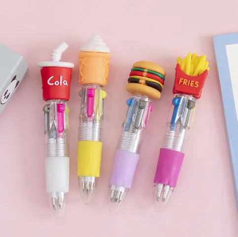 Cartoon four-colour press ballpoint pen with 0.7mm tip in random cute design