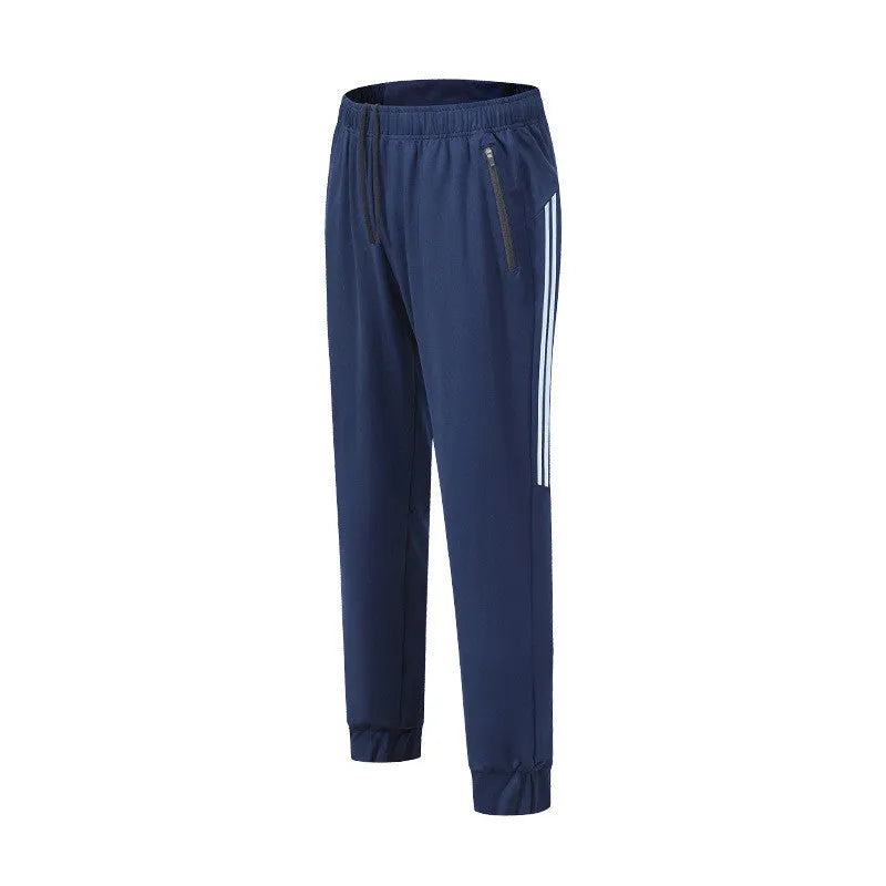 Men's black polyester running trousers with mid-waist design for exercise and leisure activities