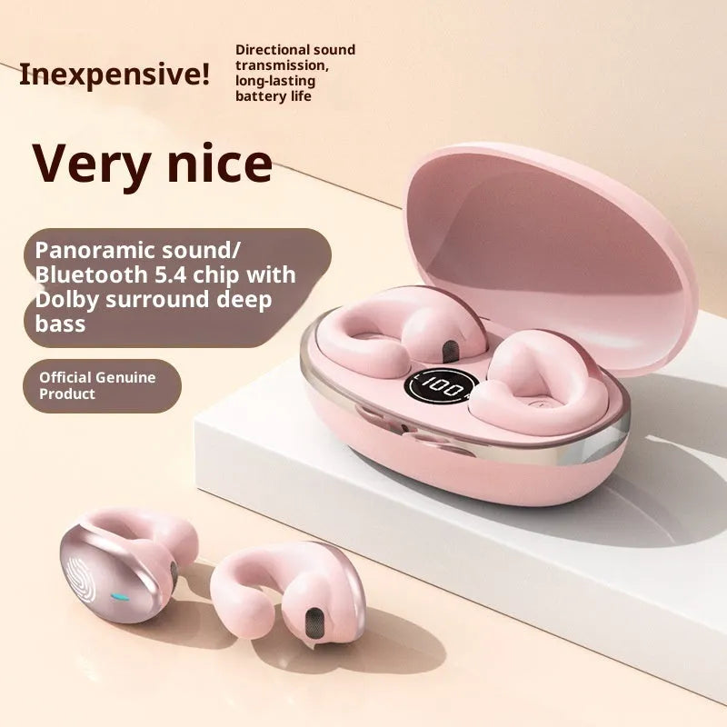 Black bone conduction wireless Bluetooth headset QK01 model on white background