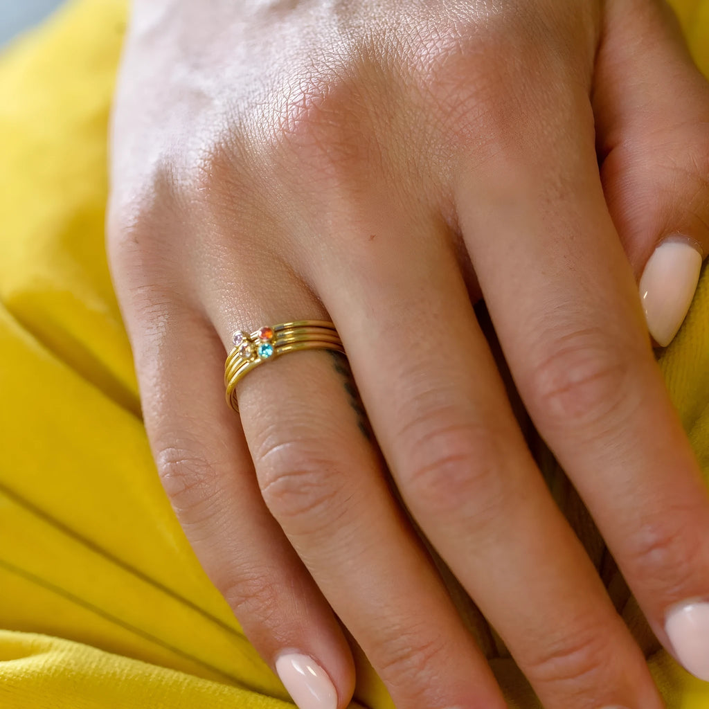 December birthstone engraved titanium steel ring with geometric design and six sizing options
