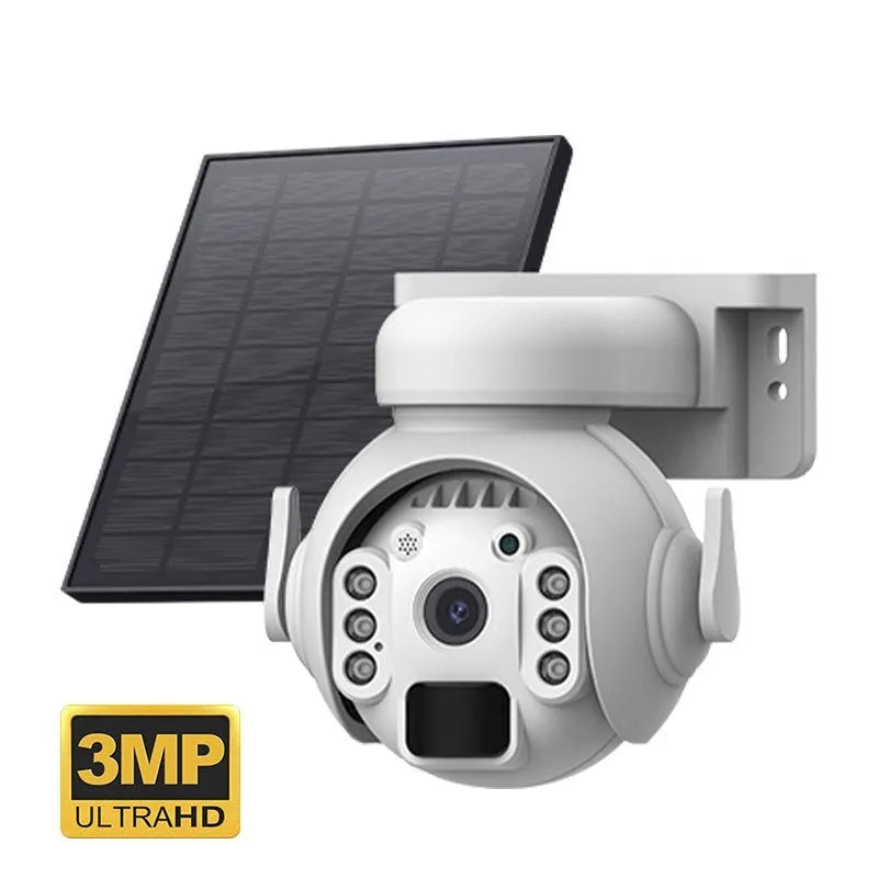 Solar powered outdoor security camera with 3MP HD night vision in white, black or camouflage colours