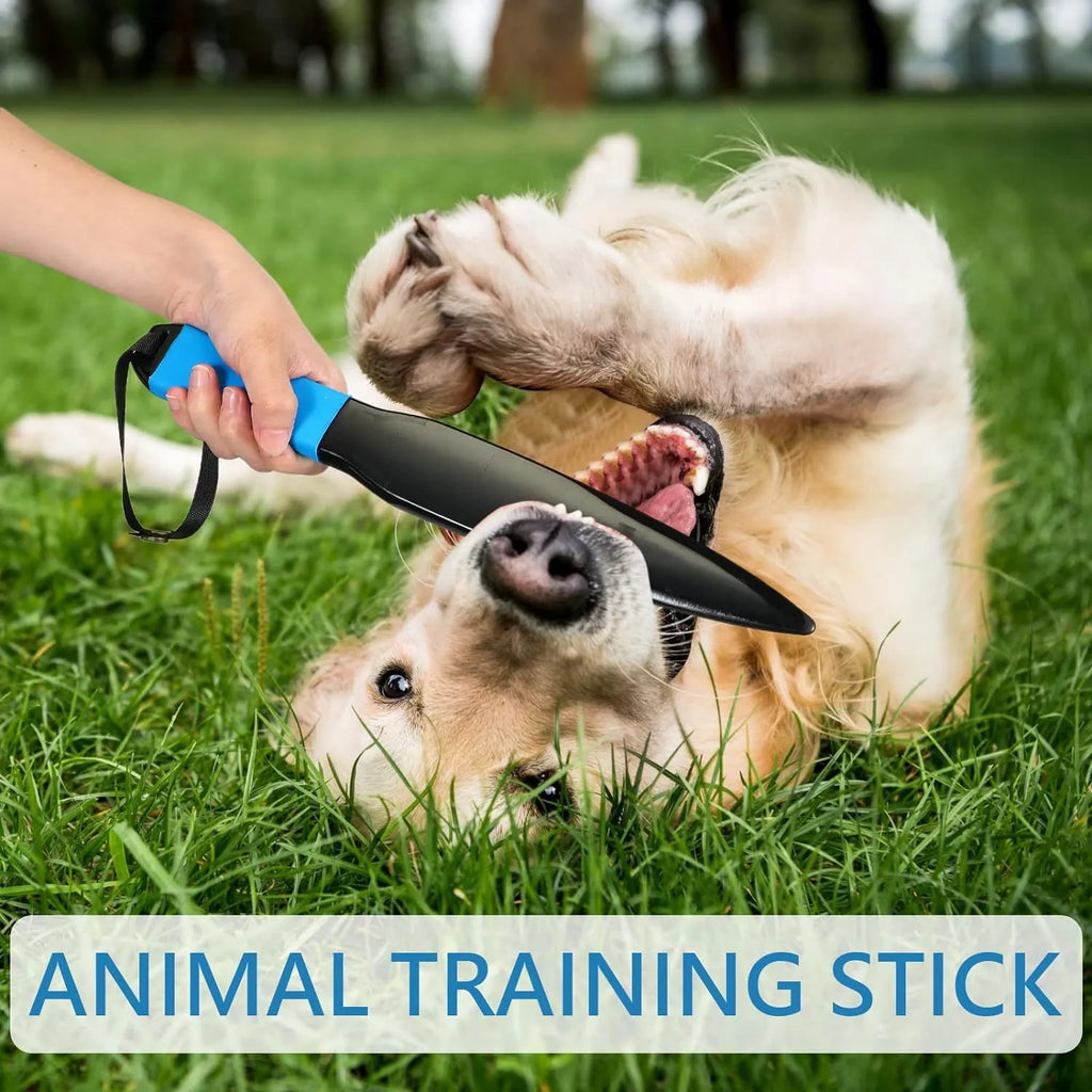 Blue handled nylon dog break stick training tool for small and medium dogs.