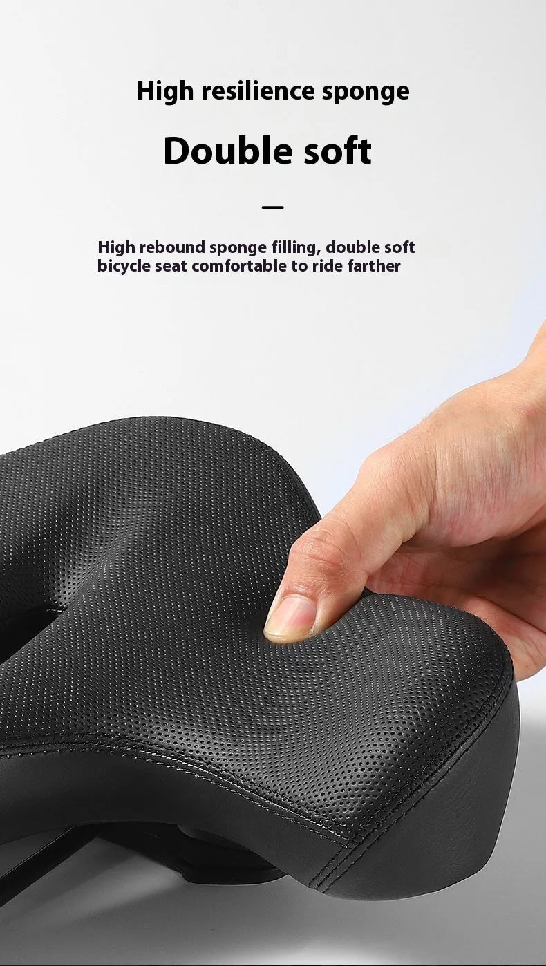 Black bicycle saddle cushion with leather cover and polyurethane foam padding