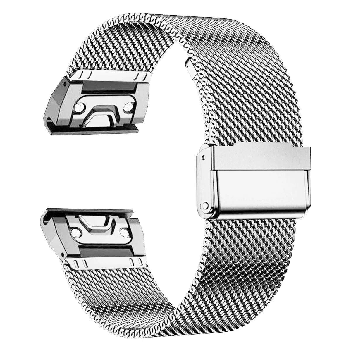 Stainless steel replacement watch strap for Garmin Fenix 7X 7 Pro 6X 6 models in silver, black, gold, rose gold.
