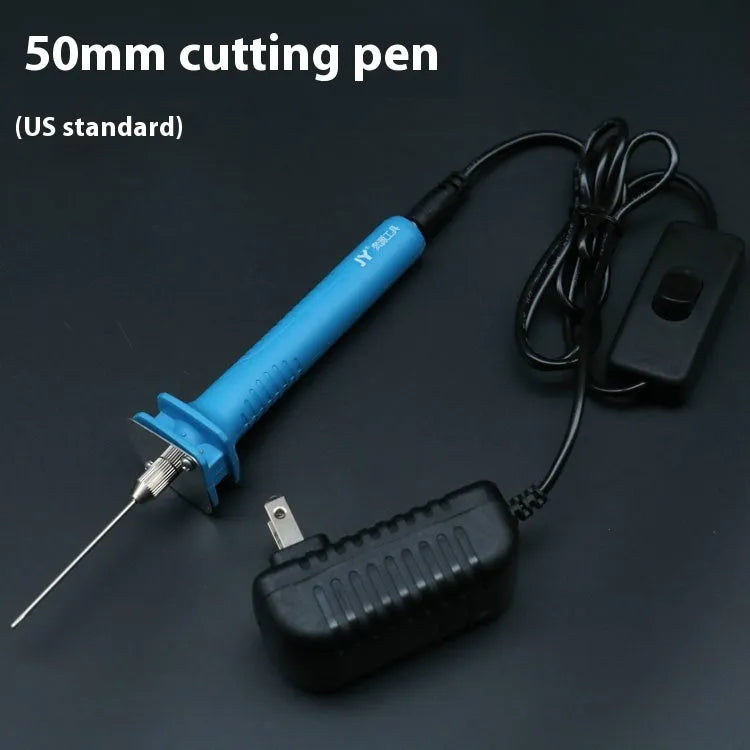 Blue electric heating cutter pen with plastic handle for cutting foam and pearl cotton.