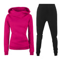 Ladies hooded sweater casual suit two-piece set in solid colour with long sleeves and print, polyester fibre fabric