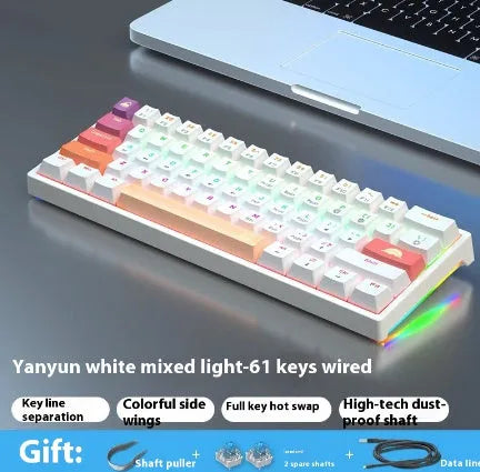 61-key compact mechanical keyboard with hot-swappable switches and bluish-black black tea shaft