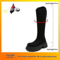 Women's solid colour wide-leg high-elasticity boots with mid heel and waterproof platform, available in black and brown