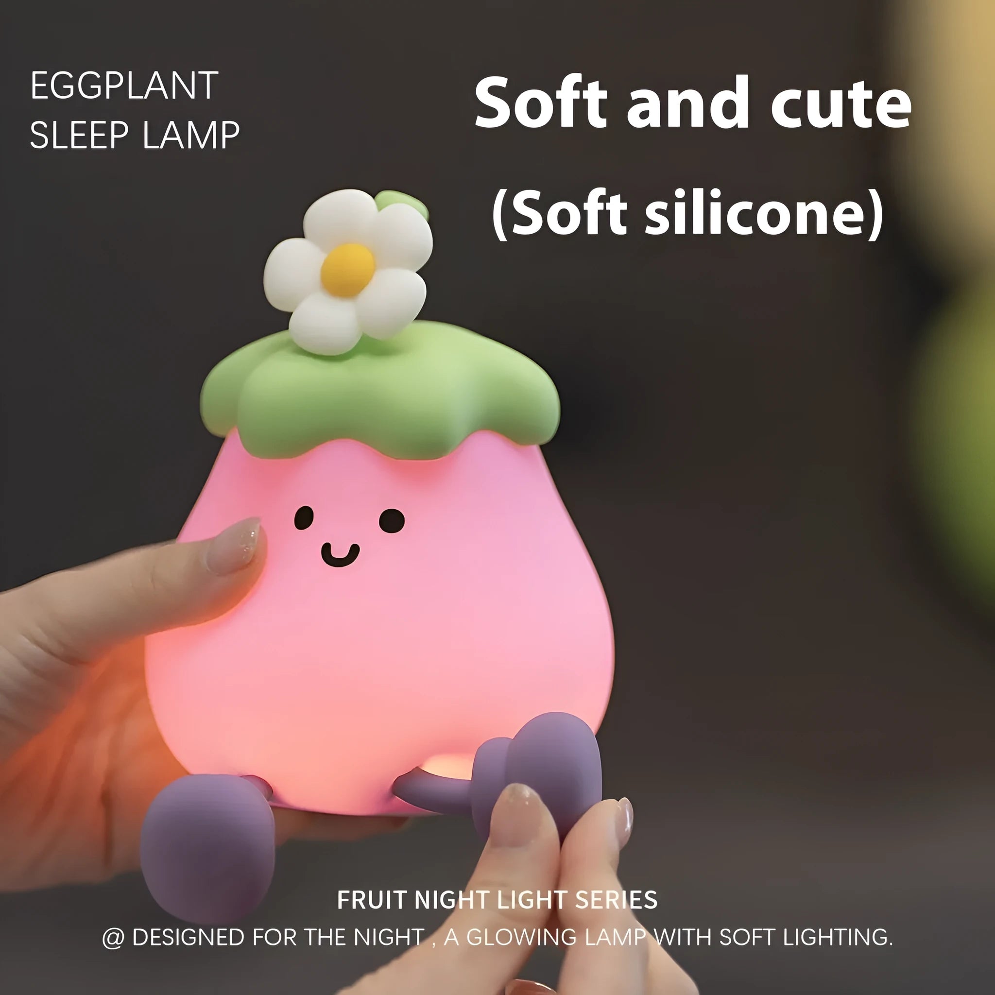 Cartoon eggplant shaped night light emitting soft yellow glow