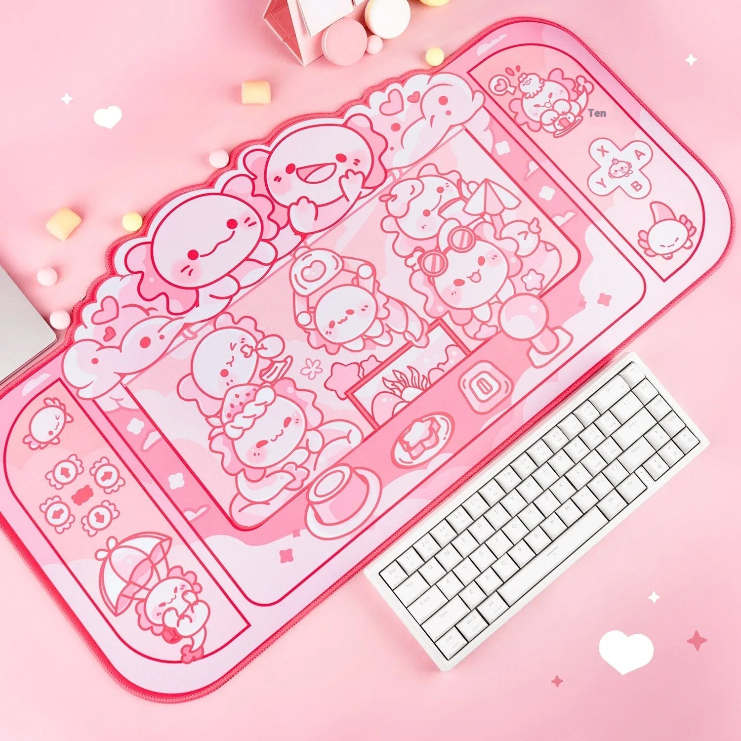 Large rectangular mouse pad with hexagonal dragon crane machine anime design measuring 75cm by 40cm