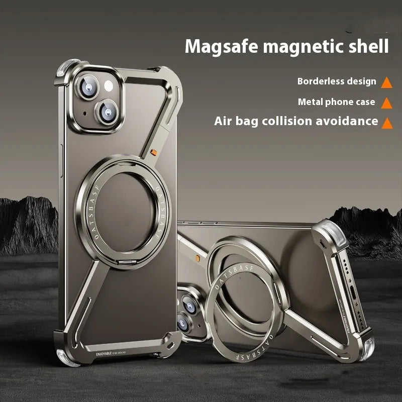 Aluminium alloy magnetic phone case for iPhone 15 with hollow heat dissipation design in black