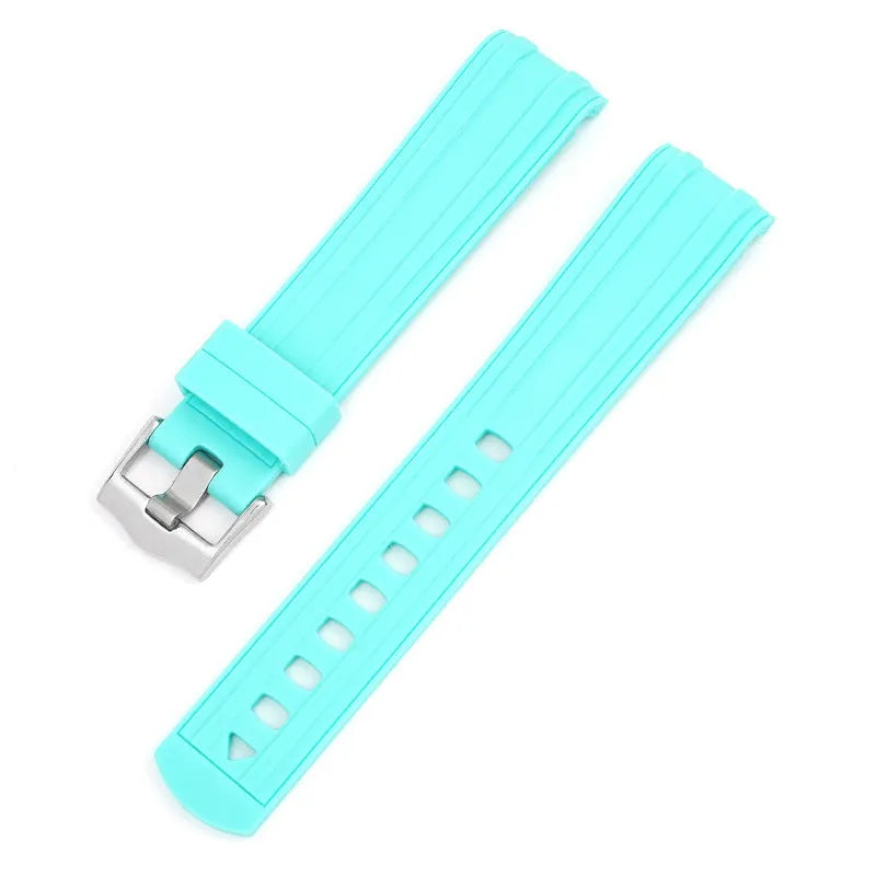 Original style Apple Watch replacement strap in multiple colours with silver buckle, shown in 20mm and 22mm sizes.