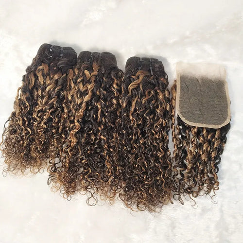 Brazilian human hair lace wig block with Qi bangs in piano colour, available in 10-24 inch sizes as bundle or 4x4 closure
