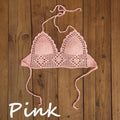 Women's backless acrylic swimsuit top in various colours on a size chart