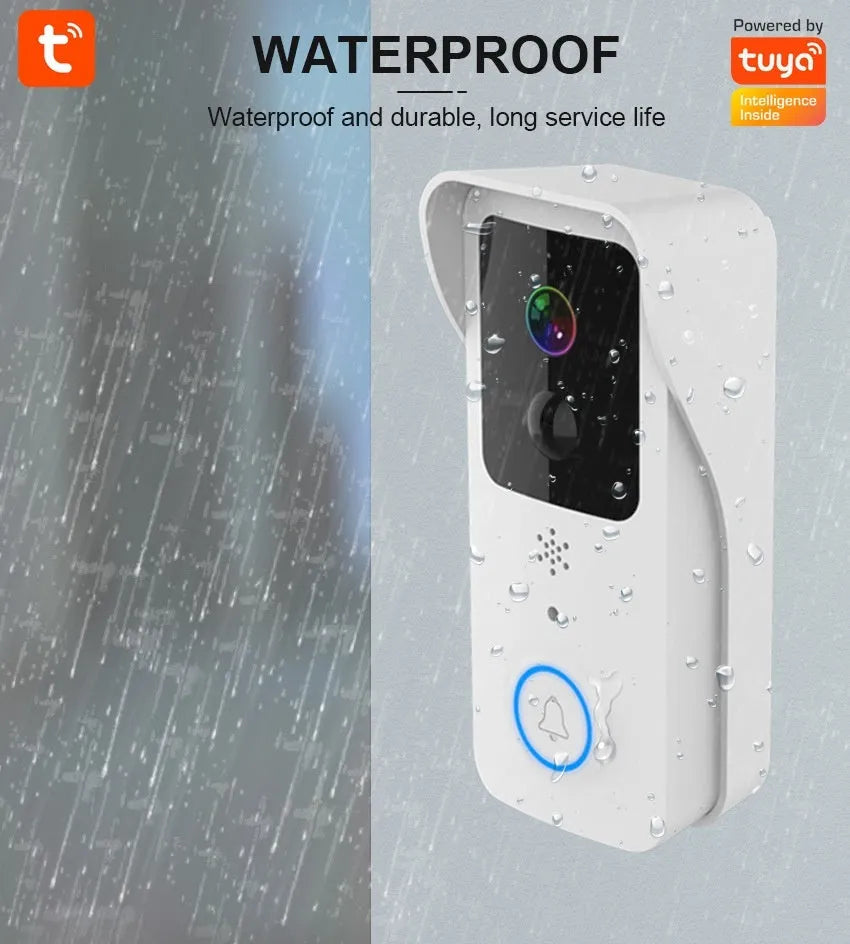 Black and white smart waterproof visual doorbell with remote intercom on a wall