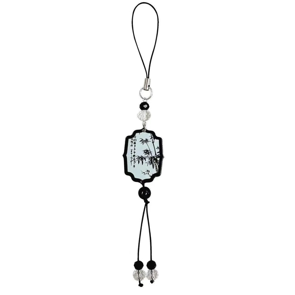 Guofeng style floral beaded keychain with baked varnish finish and metal ring.