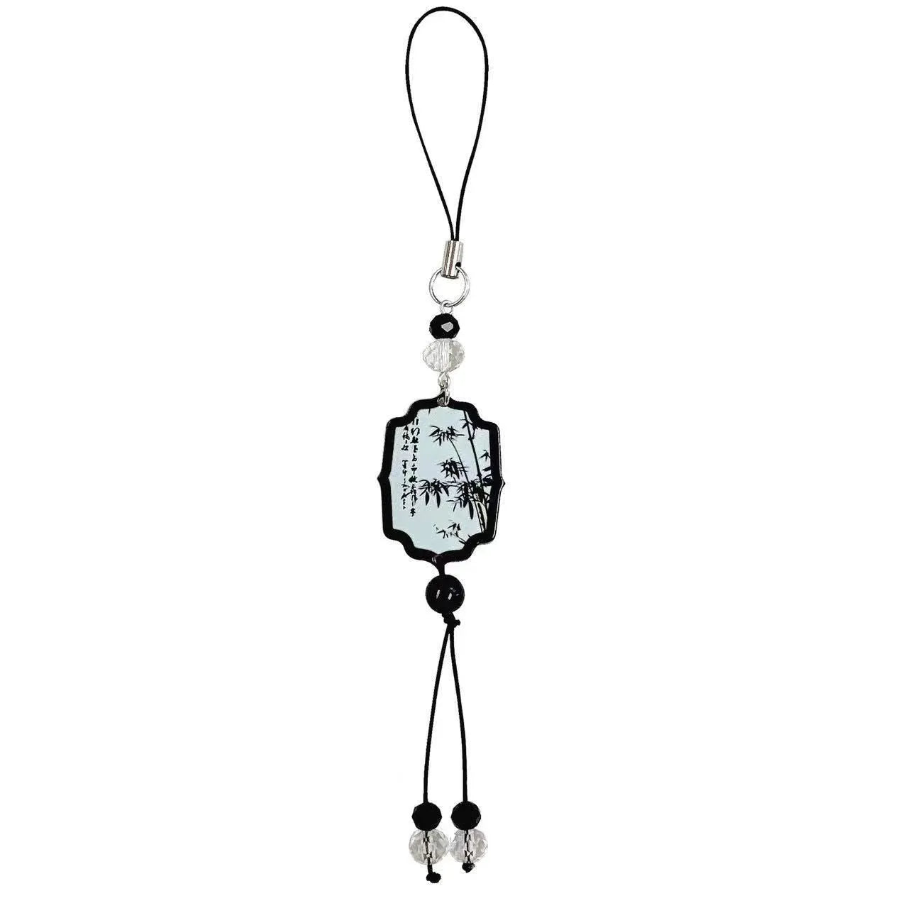 Guofeng style floral beaded keychain with baked varnish finish and metal ring.