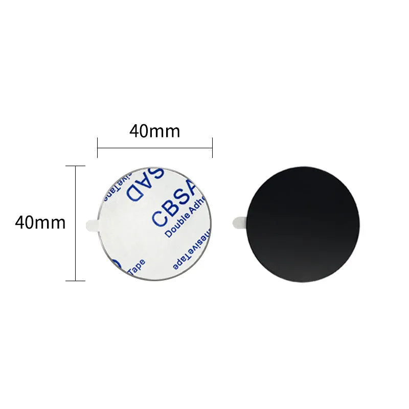 Round and square magnetic phone holder wireless charging sheets in black and silver 40mm and 65x45mm sizes